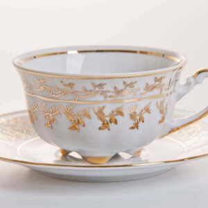 Мария - Лист белый Набор для чая (чашка 200мл+блюдце) на 6персон farforhouse