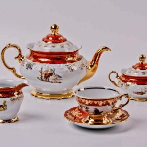 Охота красная Чайный сервиз Bavarian Porcelain 15 предметов farforhouse