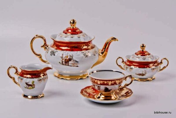Охота красная Чайный сервиз Bavarian Porcelain 15 предметов farforhouse