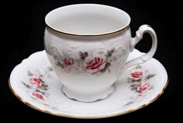 Роза серая Золото Чайные чашки Bernadotte на ножке с блюдцами на 6 персoн farforhouse
