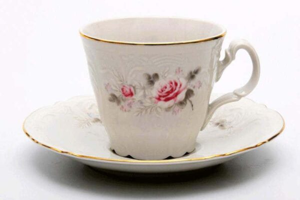 Роза серая Золото Чайные чашки Bernadotte высокие с блюдцами на 6 персoн farforhouse