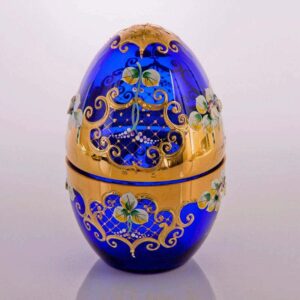 Шкатулка в форме яйца Лепка синяя Cerna Чехия farforhouse