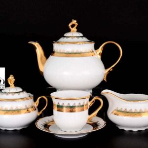 Констанция Изумруд Золотой орнамент Чайный сервиз Thun на 6 персон 17 предметов 2