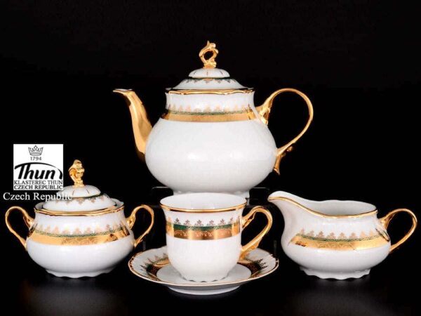 Констанция Изумруд Золотой орнамент Чайный сервиз Thun на 6 персон 17 предметов 2