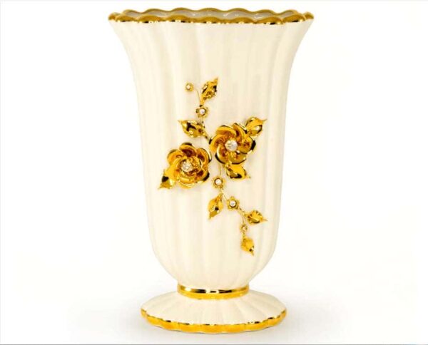 EMOZIONI Ваза 22х17хН35 см, керамика, цвет белый, декор золото, swarovski 2