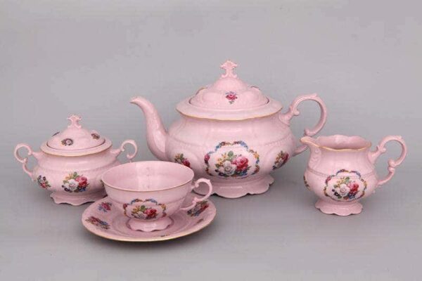 Чайный сервиз 6 персон 15 предметов Соната Полевые цветы Розовый фарфор farforhouse