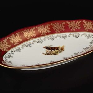 Блюдо овальное 26 см Царская Красная Охота Royal Porcelain farforhouse