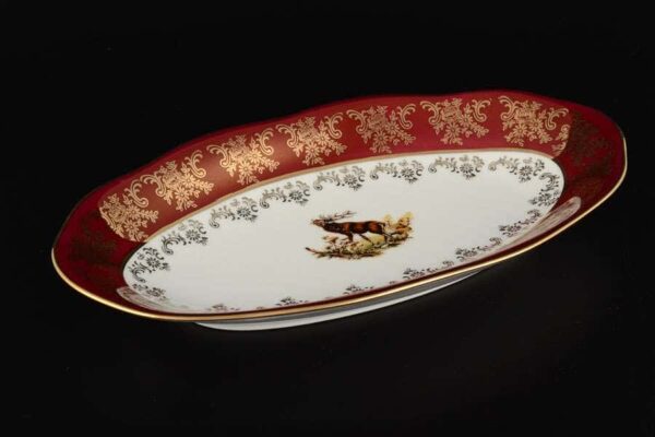 Блюдо овальное 26 см Царская Красная Охота Royal Porcelain farforhouse
