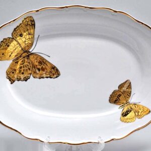 Блюдо овальное 32 см Магнолия Золотые бабочки farforhouse