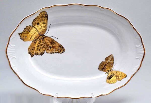 Блюдо овальное 32 см Магнолия Золотые бабочки farforhouse