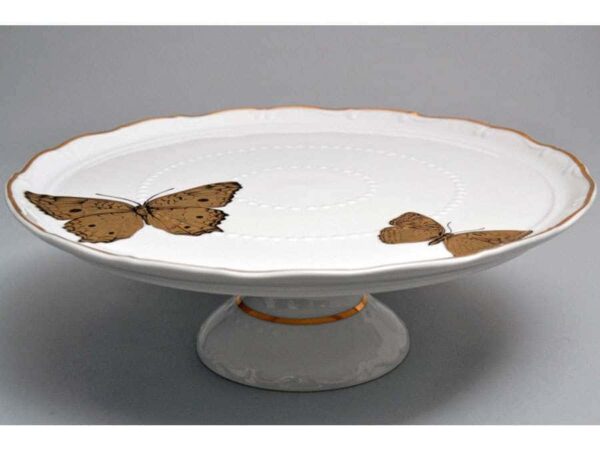 Магнолия Золотые бабочки Тарелка для торта на ножке MZ 30 см farforhouse