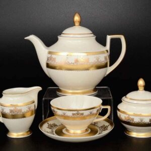 Crem Saphir Gold Чайный сервиз FalkenPorzellan на 6 персон 17 предметов farforhouse