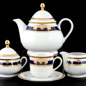 Яна Кобальтовая лента Чайный сервиз Thun на 6 персон 17 предметов farforhouse