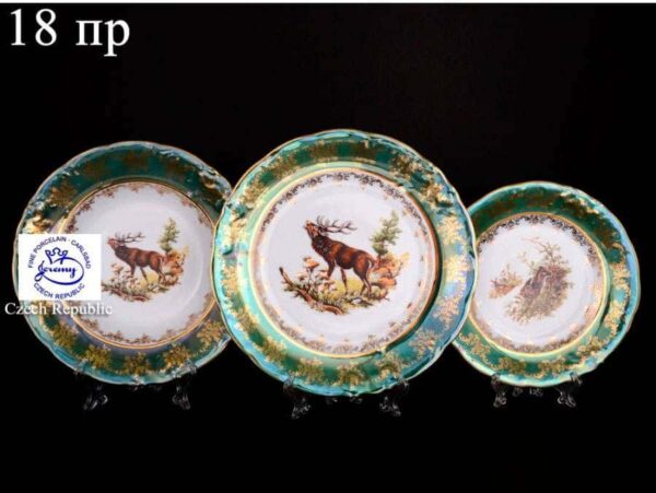 Зеленая охота Набор фарфоровых тарелок разного размера Jeremy 18 предметов farforhouse
