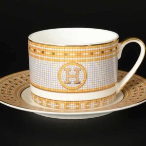 Серая клетка с золотом Набор чайных фарфоровых пар Royal Classics farforhouse