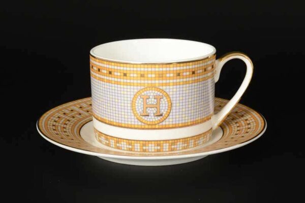 Серая клетка с золотом Набор чайных фарфоровых пар Royal Classics farforhouse