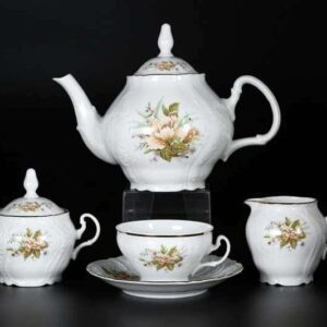 Бернадотт Зеленый цветок Чайный сервиз на 6 персон 17 предметов farforhouse