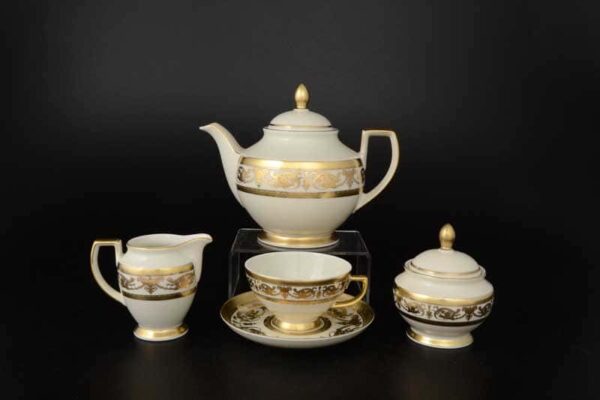 Constanza Cream Imperial Gold Чайный сервиз FalkenPorzellan на 6 персон 17 предметов farforhouse