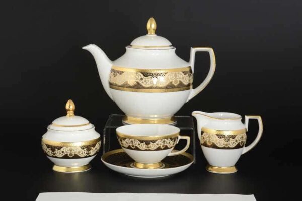 Belvedere Combi BLACK Gold Чайный сервиз FalkenPorzellan на 6 персон 17 предметов farforhouse