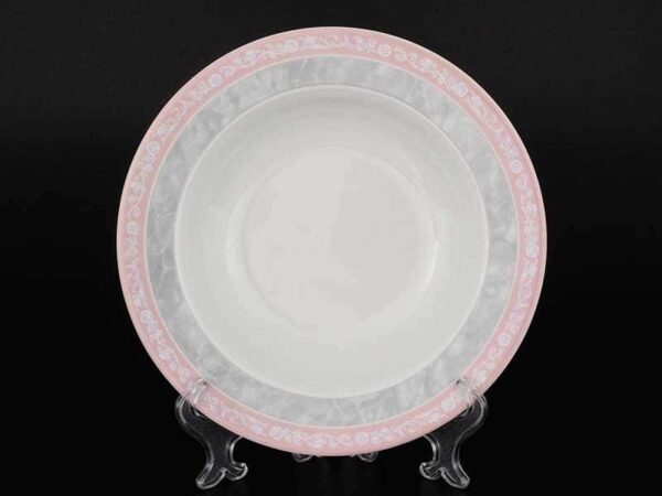Яна Серый мрамор с розовым кантом 3500 Набор тарелок глубоких Thun 22 см farforhouse