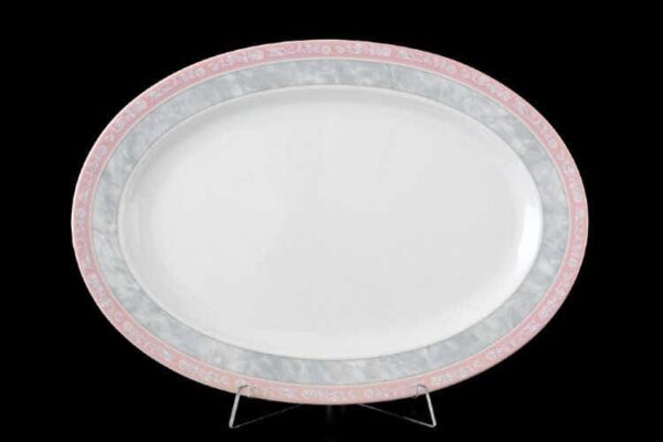 Яна Серый мрамор с розовым кантом 3500 Блюдо овальное Thun 32 см farforhouse