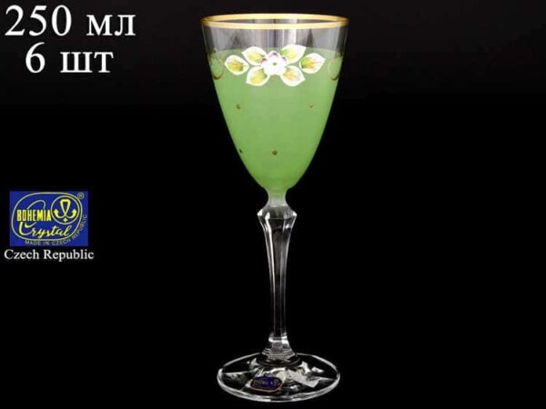 EXCLUSIVE V0019 Набор матовых зеленых бокалов для вина Bohemia Crystal  250 мл (6 шт) farforhouse