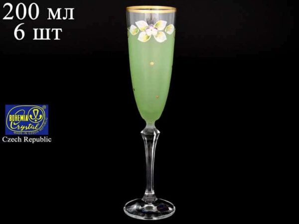 EXCLUSIVE V0019 Набор матовых зеленых фужеров для шампанского Bohemia Crystal 200 мл (6 шт) farforhouse