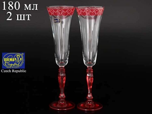 Виктория Свадебные красные Набор фужеров для шампанского Bohemia crystal 180 мл (2 шт) farforhouse