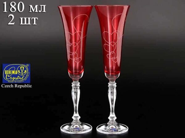 Виктория Свадебные красные сердца Набор фужеров для шампанского Bohemia crystal 180 мл (2 шт) farforhouse