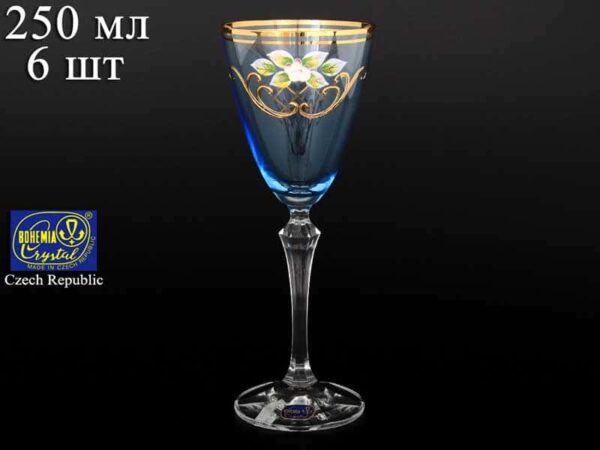 EXCLUSIVE V0024 Набор голубых бокалов для вина Bohemia Crystal 250 мл (6 шт) farforhouse
