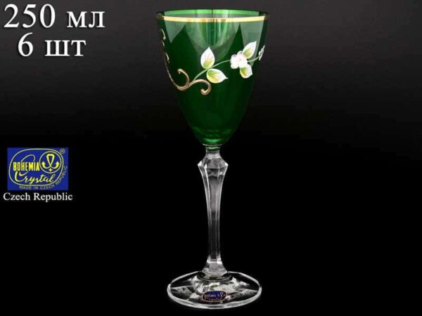 EXCLUSIVE V0014 Набор зеленых бокалов для вина Bohemia Crystal 250 мл (6 шт) farforhouse