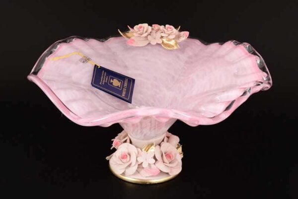 Фруктовница White Cristal на ножке розовая farforhouse