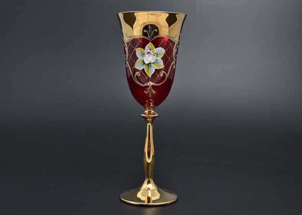 Лепка красная U-R золотая ножка Набор бокалов для вина 250 мл (6 шт) farforhouse