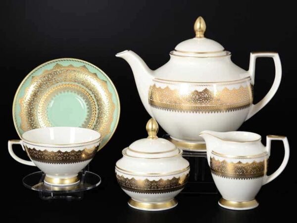 AGADIR SELADON Gold Чайный сервиз Falken на 6 персон 17 предметов farforhouse