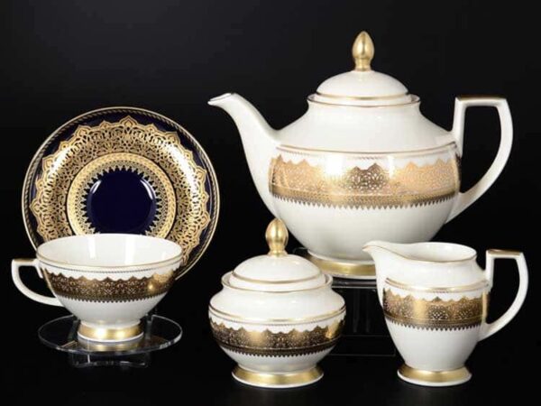 AGADIR COBALT Gold Чайный сервиз на 6 персон 17 предметов Falken farforhouse