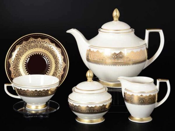 AGADIR BROWN Gold Чайный сервиз на 6 персон 17 предметов Falken farforhouse
