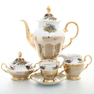 Охота Бежевая Кофейный сервиз на 6 персон 17 предметов Sterne porcelan farforhouse