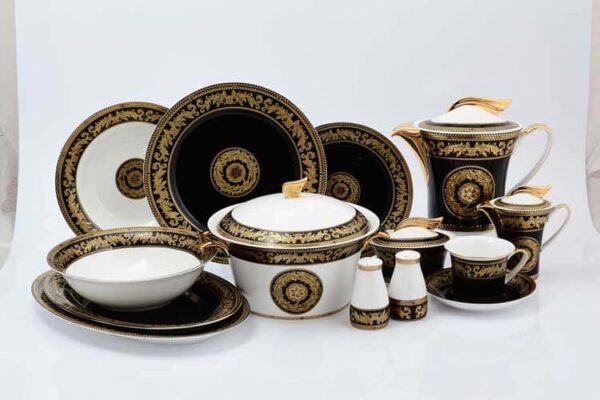 Версаче Золото Черный Столово-чайный сервиз на 6 персон 43 предмета farforhouse
