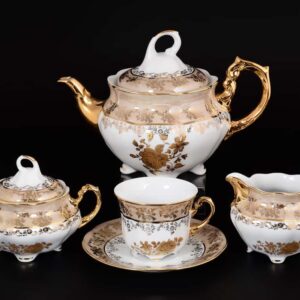 Роза бежевая Чайный сервиз на 6 персон 15 предметов Royal Czech Porcelain farforhouse