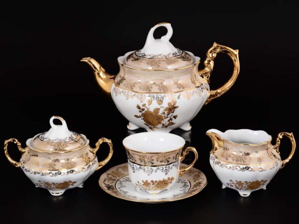 Роза бежевая Чайный сервиз на 6 персон 15 предметов Royal Czech Porcelain farforhouse
