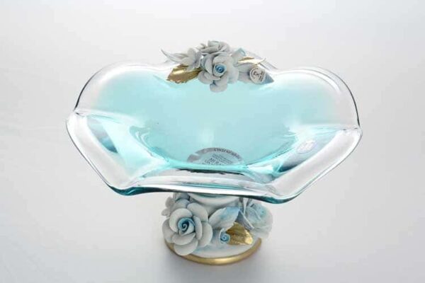 Голубые розы Ваза для конфет на ножке 24 см White Cristal farforhouse