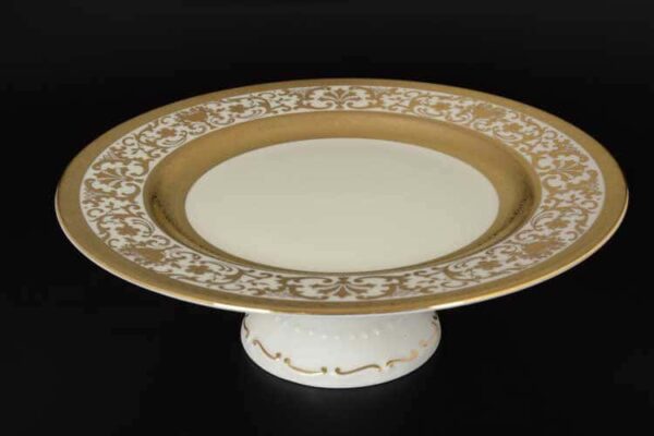 Тарелка для торта Royal Gold CREAM 32 см на ножке farforhouse