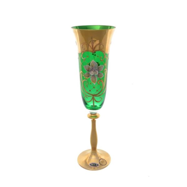 Фужер для шампанского Лепка зеленая золотая ножка Bohemia Uhlir 180 мл(1 шт) farforhouse