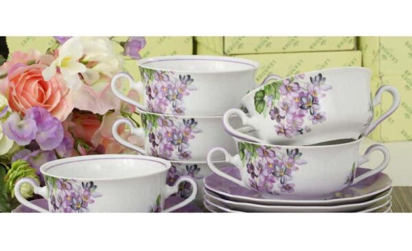 Набор чашек для супа с блюдцами 350 мл Мэри-Энн Лиловые цветы Леандер 2391 farforhouse