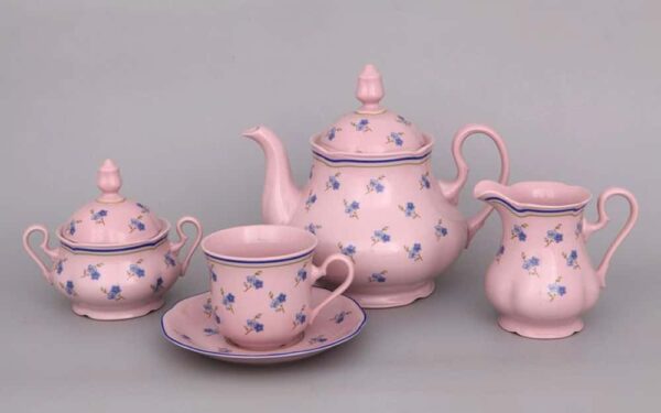 Сервиз чайный Мэри-Энн Синие цветы розовый фарфор Леандер 0887 farforhouse