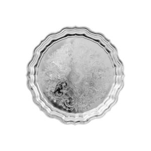 Поднос круглый с фигурным вырезом края с гравир. рисунком никел. Кольчугинский мельхиор farforhouse