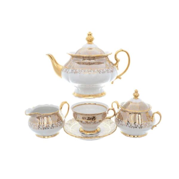 Чайный сервиз на 6 персон Queens Crown Aristokrat Лист бежевый 15 предметов farforhouse