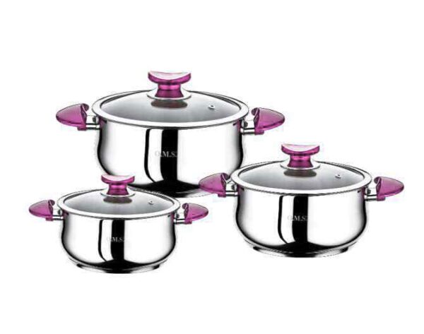 Набор кухонной посуды из 6 (3/3) предметов (крышки стеклянные) цв.ручек розовый OMS farforhouse