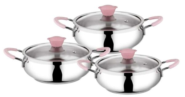Набор кухонной посуды из 6 (3/3) предметов (крышки стеклянные) 1071-Pink OMS farforhouse