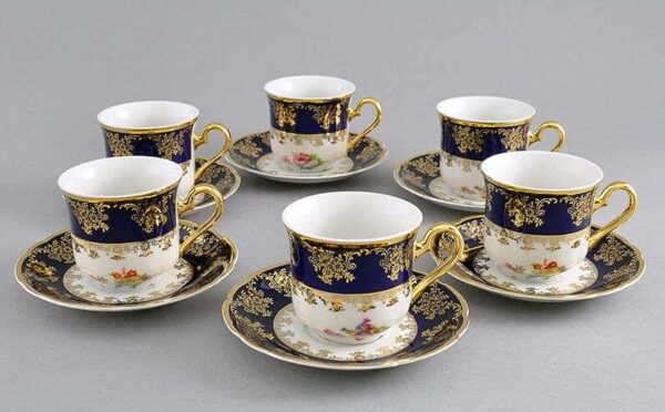 Мэри Энн Мелкие цветы Кобальт Чайные чашки с блюдцами Leander на 6 персoн 12 предметов farforhouse